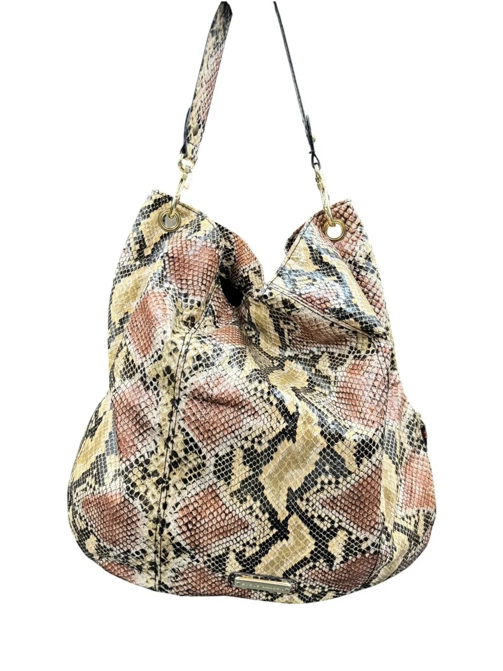 Steve Madden Faux Snakeskin Print Hobo Shoulder Bag Brown Gold Hardware NWT